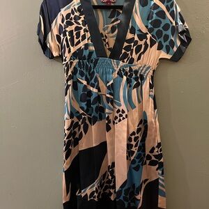 Yumi Kim Teal and Black Patterned Midi Dress